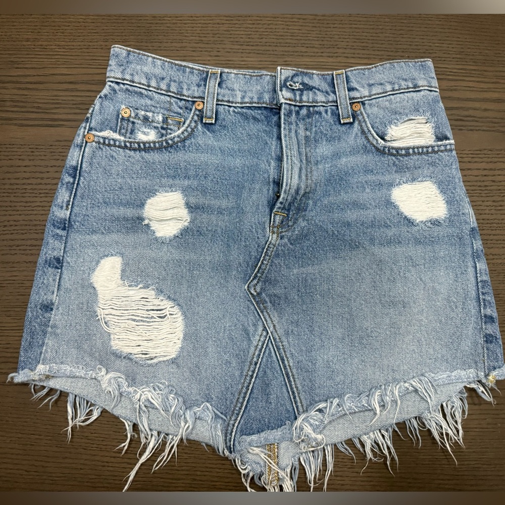 Distressed Denim Skirt